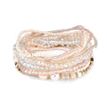 Handmade Bohemian Colorful Crystal Beaded Bracelets Set Multilayered Stackable Boho Stretch Adjustable Bangle Cuff Friendship Summer Beach Jewelry for Women - color: beige