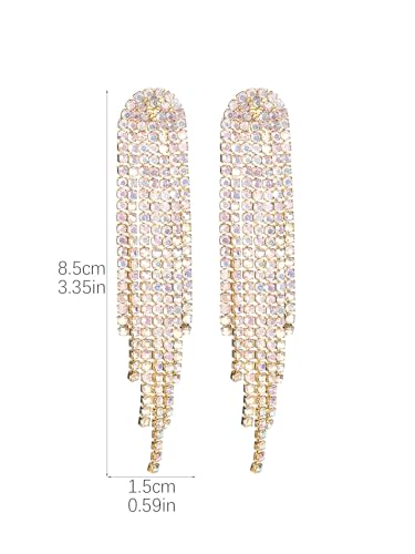 Rhinestone Tassel Earrings Sparkly Long Fringe Crystal Chandelier Dangle Drop Earrings Wedding Party Prom Earrings Premium Iridescent Earrings Wedding Party Jewelry Gifts for Women - color: Silver1