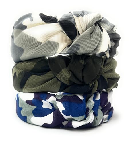 Head bands Adult Women, Army Headbands for Women Wearable All Day. Knotted Headband for Women Green Camo is Chic. Womens Top Knot Fashion Designer is Unique band for Girl Hair - color: Camo Army Green