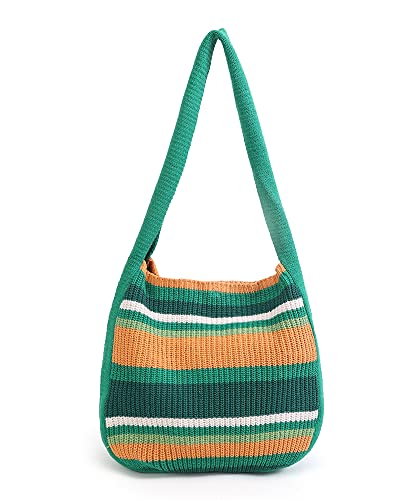 ENBEI Women's Crochet Tote Bag Knit Shoulder bag,Aesthetic Bag,Cute Eco-Friendly Tote for Travel,Daily Use,Gift Box Packaging - color: Green-a
