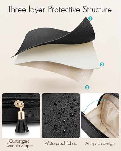 VLANDO Mini Makeup Bag, Small Makeup Bag for Purse with Slip-in Pockets, Portable Travel Toiletry Bag with Zipper, Waterproof Travel Essentials for Women-Black - color: Black