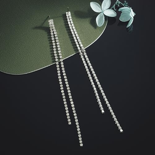 SELOVO Tassel Long 5in Earrings Clear Crystal Bridal Summber Beach Dangle Earrings Silver Tone