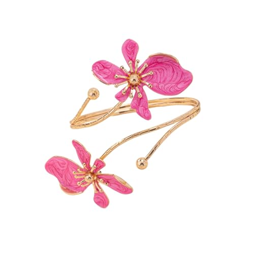 Flower Arm Cuff Bracelets for Women Adjustable Gold Upper ArmBand Jewelry Boho Floral Open Wrap Statement Bangle Bracelet Arm Cuff Jewelry Gifts for Women - color: Pink