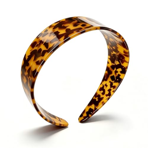 Tortoise Shell Headbands for Women, Wide Leopard Headbands with Teeth for Women's Hair No Headache Headband No Slip Hairbands-Tortoise, Acetate Hair Accessory for Daily Wear - color: light leopard print