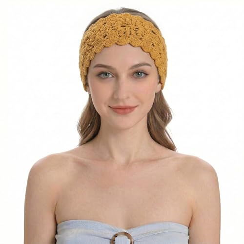 ZLYC Women Headband Handmade Crochet Knit Boho Flower Hair Bands (Crochet Yellow) - color: Crochet Yellow
