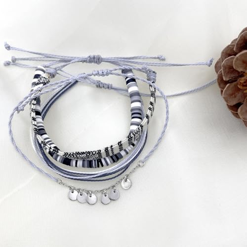 Beach Summer Ankle Bracelet for Women Handmade Braided Adjustable String Anklets Waterproof Surfer Bracelet - color: Gray 25