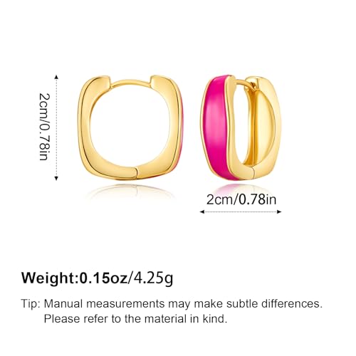 Chunky Hoop Earrings for Women Thick Minimalist Geometric Huggie Hoop Earrings Dainty Thick Y2K Preppy Earrings - style: Square-hot pink