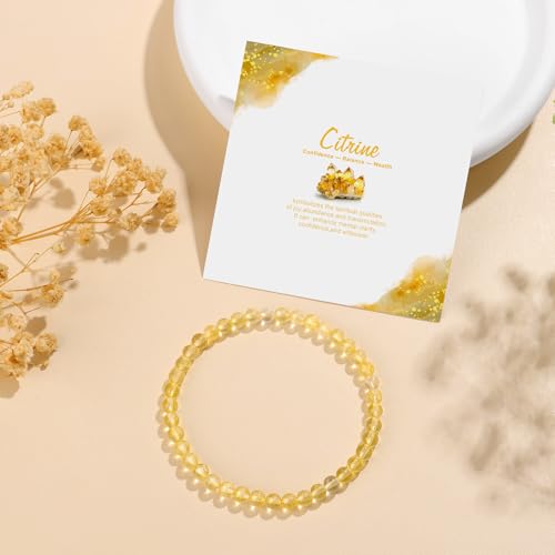 Natural Gemstone Beads Bracelets Healing Crystal Stone Beaded Bracelet for Women Men Handmade Spiritual Jewelry Gifts - color: Citrine, size: Round Beads