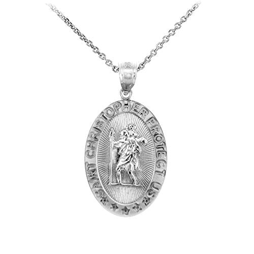 925 Sterling Silver St Christopher Medal Patron Saint of Travelers Catholic Protection Necklace