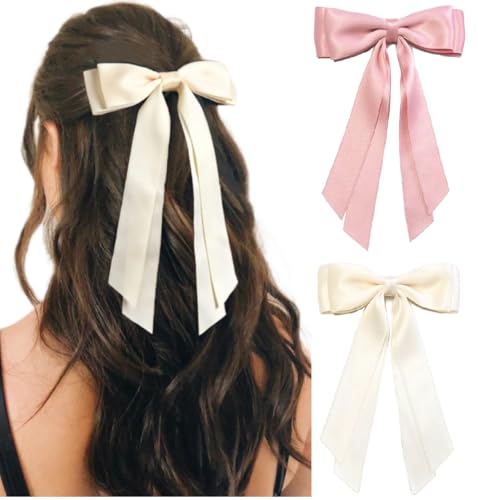 Hair Bows for Women Valentine's Day Bow Clips Cute Ribbons Girls Ribbon Bows BowKnot Barrettes Tassel Bow Clips Fashion Valentine Hair Accessories for Women, Pink & Beige - color: Pink & Beige