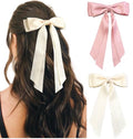 Hair Bows for Women Valentine's Day Bow Clips Cute Ribbons Girls Ribbon Bows BowKnot Barrettes Tassel Bow Clips Fashion Valentine Hair Accessories for Women, Pink & Beige - color: Pink & Beige