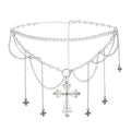 Ayliss Gothic Cross Waist Chain Belt Goth Punk Belt Pearl Beaded Belly Emo Y2k Grunge Accessories for Halloween Cosutme