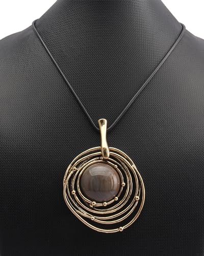 Bohemian Women's Leather Long Pendant Necklace Sweater necklace Adjustable Retro Woven Handmade Jewelry - color: Brown stone
