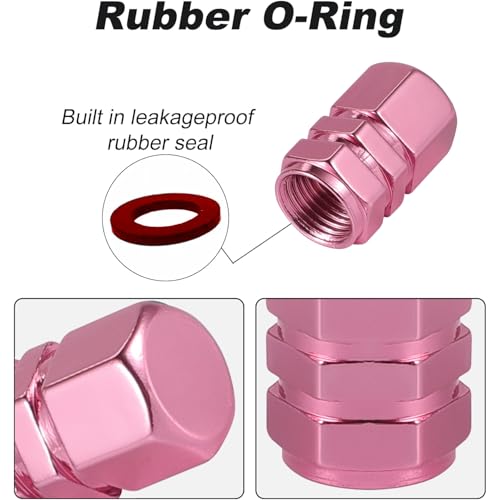 alpmosn Aluminum Tire Stem Valve Caps Wheel Valve Covers Car Dustproof Tire Cap Cover Accessories, Universal for SUV, Car, Bike and Motorcycle，Hexagon Shape (Pink) - color: Pink