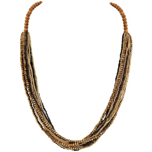 Coiris Chunky Statement Necklaces for Women Boho Multi Long Layered Strand Beaded Necklace for Women Handmade Crystal Beach Jewelry Gift - color: Black Gold