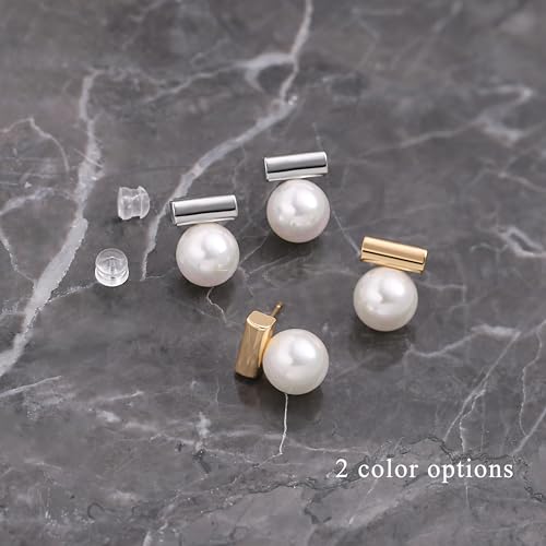 18K Gold Love Knot Stud Earrings for Women Statement Button Pearl Stud Earrings Minimalist Cute Small Post Earring - color: 8.Silver bar