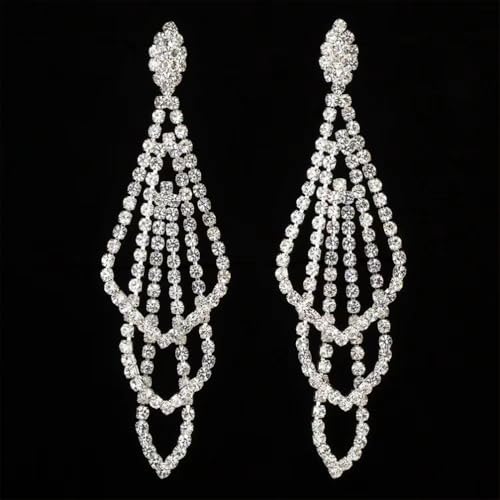 Sparkly Silver Crystal Dangly Earrings for Women Trendy, Statement Cubic Zirconia Drop Dangle Earring Long Rhinestone Tassel Party Prom Ear Jewelry Gift - color: Silver