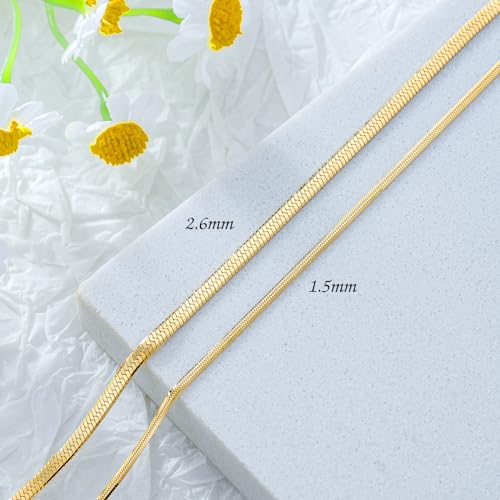 14K Yellow Gold 6-13 Inch 1.2mm-3.2mm Chain Bracelet Anklet for Women, Cuban Link Curb/Rope/Paper Clip/Round Snake/Herringbone/Bead/Water Wave, Thin Gold Chain Bracelet Durable Strong Real 14k Gold Chain Bracelet Anklet - color: 2.6mm Herringbone, size: 7