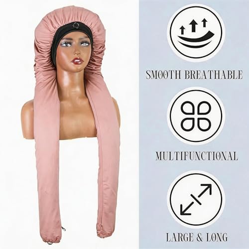 Bonnet for Braids, Braid Bonnets for Sleeping Women, Long Hair for Women, 2 in 1 Hair & Braids Protection - color: Nude Pink