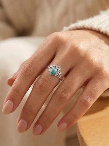 Genuine Turquoise Ring 925 Sterling Silver Celtic Knot/Feather Ring Western Boho Jewelry Native American Gifts for Women7# 8# 9#
