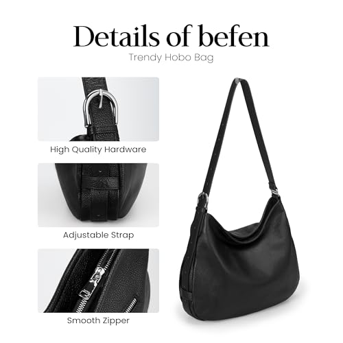 befen Vintage Genuine Leather Satchel Tote Bag for Women, Top Handle Handbags Leather Purse, Large Shoulder Crossbody Bags - color: Black-a