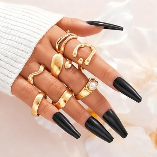 FAXHION 25 PCS Gold Stackable Rings Set for Women, Simple Twist Knuckle Finger Ring Trendy, Dainty Stacking Statement Thumb Rings Pack Jewelry Gift - color: Gold-Chunky