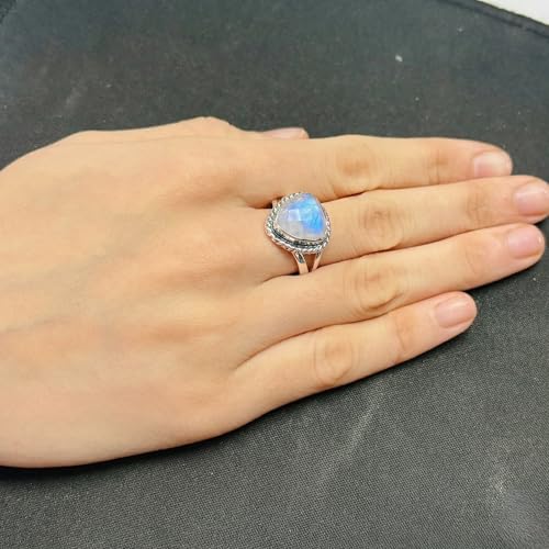 Rainbow moonstone Ring, 925 Sterling Silver Handmade Women's Ring