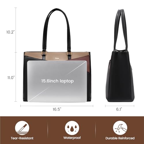 LOVEVOOK Laptop Bag for Women, 15.6 inch Laptop Tote Work Teacher Bags Cancas Computer Shoulder Bag,Black/Coffee/Light Brown - color: Black/Coffee/Light Brown 15.6 Inch, size: 15.6 inch