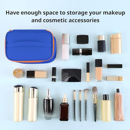 Meiyuuo Makeup Bag Large Cosmetic Bags for Women Girls Cute Travel Zipper Pouch Toiletry Organizer for Beauty Essentials Waterproof (Navy Blue) - color: Navy Blue