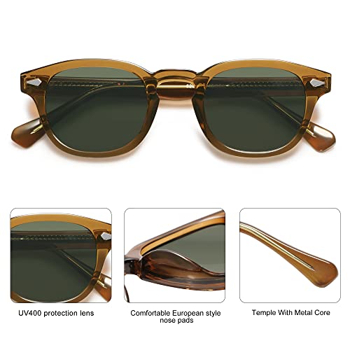SOJOS Retro Small Round Sunglasses for Men Women Trendy Circle Style UV400 Lenses Unisex Sun Glasses SJ2251 - color: Olive Green/Dark Green