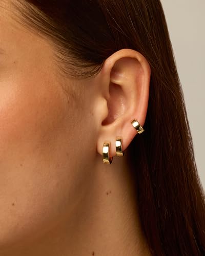 PAVOI 18K Gold Plated 925 Sterling Silver Posts Small Hoop Earrings for Women - Trendy Geometric Plain Chunky Huggie Earscape Piercing Pack - Hypoallergenic Everyday Gold Hoop Earrings Set - style: 4-Piece Set