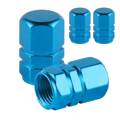 Alpmosn Aluminum Tire Stem Valve Caps Wheel Valve Covers Car Dustproof Tire Cap Cover Accessories, Universal for SUV, Car, Bike and Motorcycle，Hexagon Shape (4PCS Light Blue) - color: Light Blue