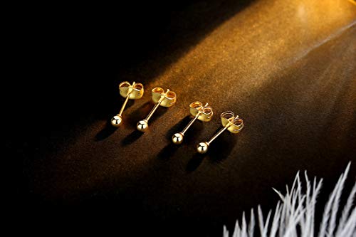 FOSIR 6 Pair Tiny Women 14K Gold Plated Ball Stud Earrings Surgical Stainless Steel Earrings Set, 2-6MM - style: 6 pair diameter,6mm