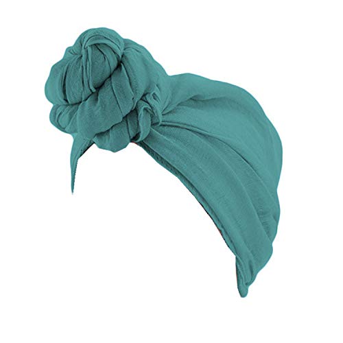 Qianmome Womens Big Flower Turban Beanie Elegant Cap Head Wrap Stretch Long Hair Scarf Headscarf - color: Peacock
