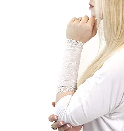 Long Lace Arm Cuff Bracelet (White) Stretch for Women