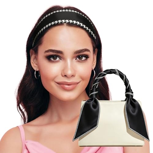Sumolux Head Hair Scarf for Women Neck Purse Bag Handbags Scarf Like Silk - color: Black Houndstooth