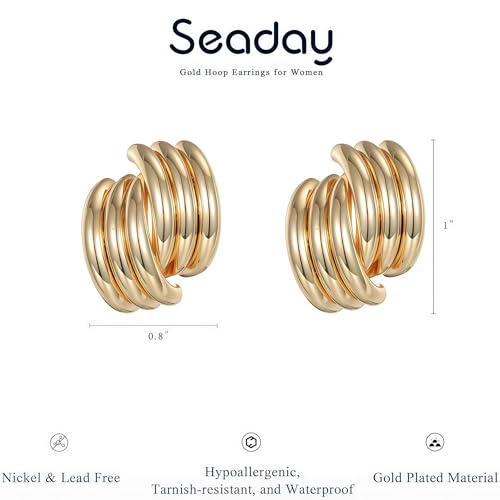 SEADAY 14K Gold Plated Hoop Stud Earrings for Women, Dainty Fashion Jewelry Accessories, Gifts for Women - color: Gold-Layered Hoop