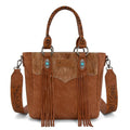 Montana West Western Cowhide Crossbody Bag for Women Designer Leather Tassel Top Handle Handbags - color: Brown