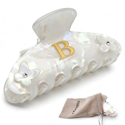 Iridescent Pearl Hair Claw Clip with Butterfly & Initial Charm, Fashionable Acrylic Hair Accessories for Women - color: B