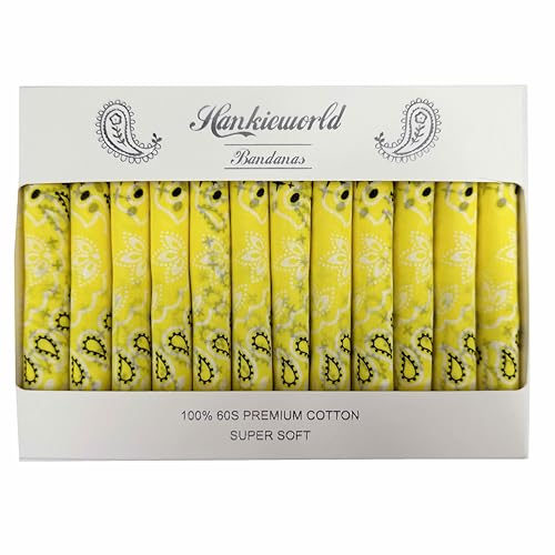 Bandanas Gift Set 12 Pack Soft Thin Handfeel Cotton Bandanna Scarf for men - color: Blazing Yellow