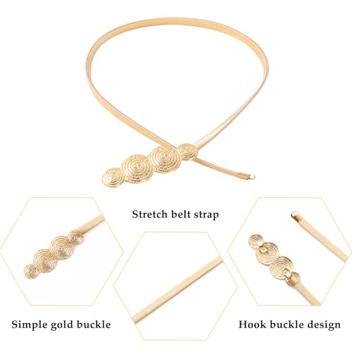 E-Clover Womens Fashion Metal Stretch Waist Skinny Belt Waistband - color: Gold-0020