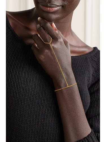 CHESKY 14k Gold Plated Hand Chain Bracelet for Women Trendy, Dainty Ring Bracelets Hand Chain Finger Nail Bracelet Simple Gold Hand Jewelry for Women Gifts - style: Bead