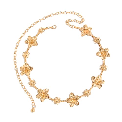 Simple Adjustable Flower Waist Belt,Gold Floral Waist Chain Belt Bikini Body Chains Jewelry Summer Beach Belly Chain Jewelry for Women