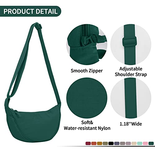 Nylon Crescent Crossbody Bag for Women Purses Trendy Men,Small Travel Sling Bag Hobo - color: Dark Green, size: Small