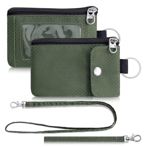 Artpaxy Minimalist Wallet For Mens Womens, Keychain RFID Blocking Zipper Small Wallet with ID Window 2 Lanyards,Water Resistant Travel Cash Card Coin Case Boys Girls - color: Army Green, style: Casual