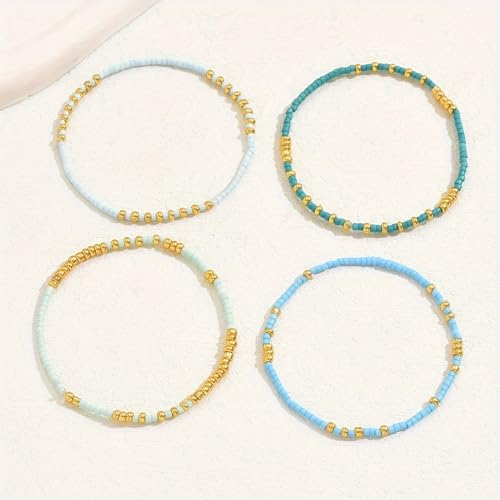 Long tiantian Western Turquoise Beaded Bracelet Set for Women Stackable Cowgirl Bracelets Boho Concho Jewelry Country Concert Rodeo Outfit Accessories Gifts - color: D2:Turquoise Bracelet