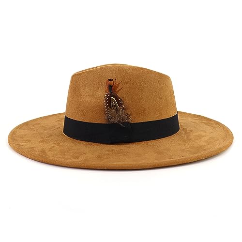 LIDHAY Big Wide Brim Fedora Hats for Women Men Western Suede Hat Panama Hat Outdoor Hats - color: Khaki