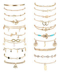 FASACCO 20Pcs Ankle Bracelets for Women Adjustable Beach Anklet Set Surfer Anklet Heart Star Turtle Infinite Anklets Foot Jewelry - color: gold tone