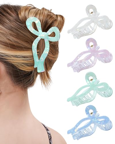 Mesovor Teen Girl Gifts Trendy Stuff - 4 Pack Elegant Bow Hair Claw Clips, Nonslip 4.3" Large Hair Grip Hairclips for Thick | Birthday Gifts for Teens Daughter Sister - color: Mermaid Colorful