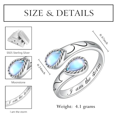 I Am the Storm Sterling Silver Ring for Women Adjustable Open Thumb Ring Inspirational Jewelry - color: I am the storm - Moonstone